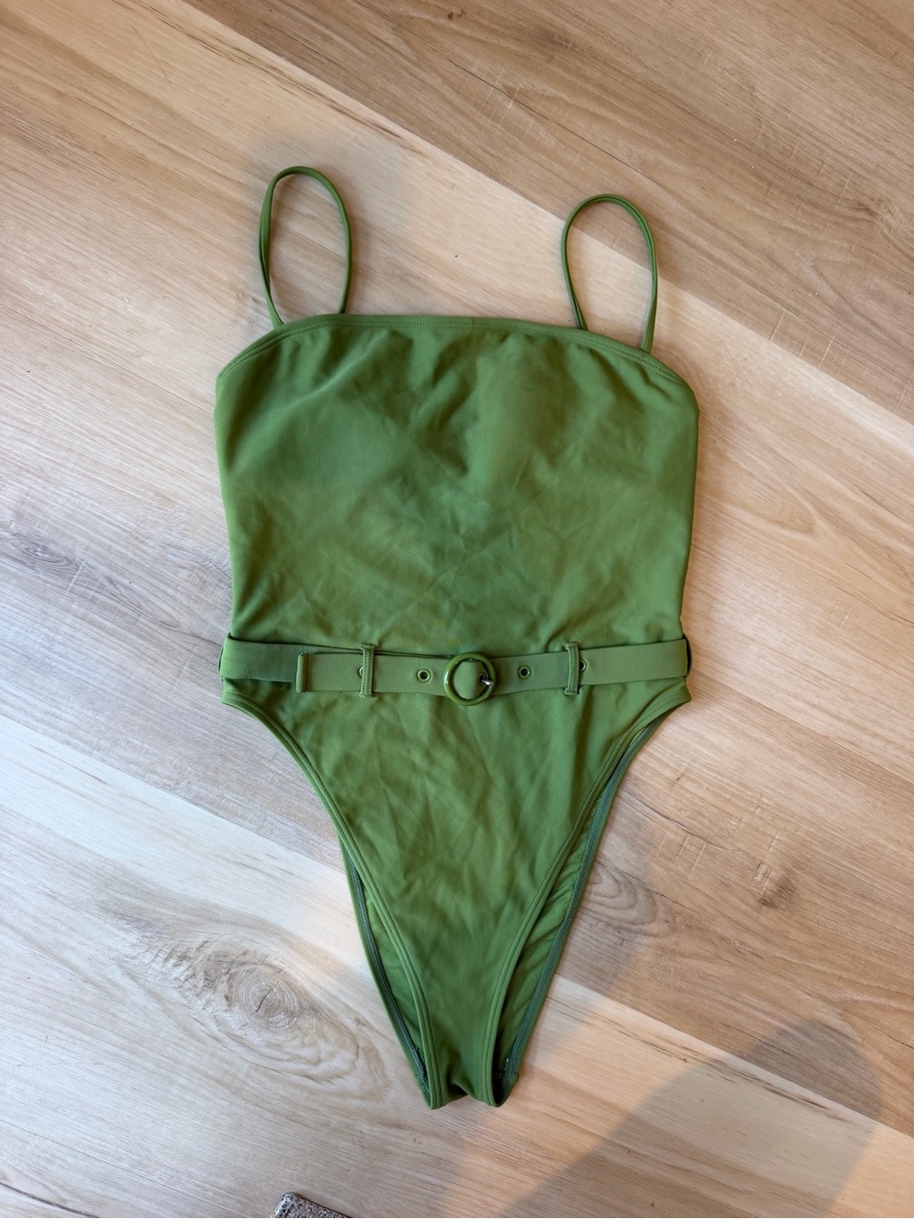 Green One-Piece Swimsuit with Belt. Size Small